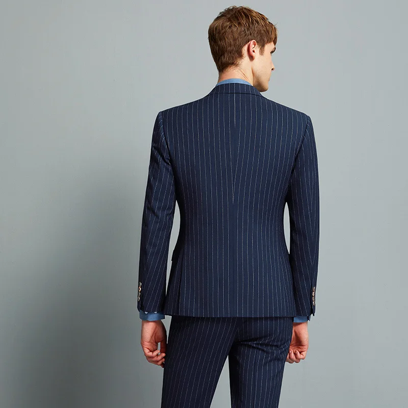 men suit deep blue striped mens suits with pants vest father day gift wedding suits for men double breasted groom wear plus 6xl