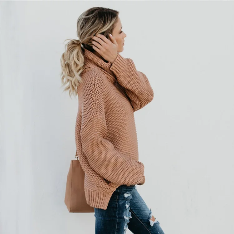 Knitted Sweater Pure Color Large Code OL Commuter High Necked Women's Coat | Женская одежда