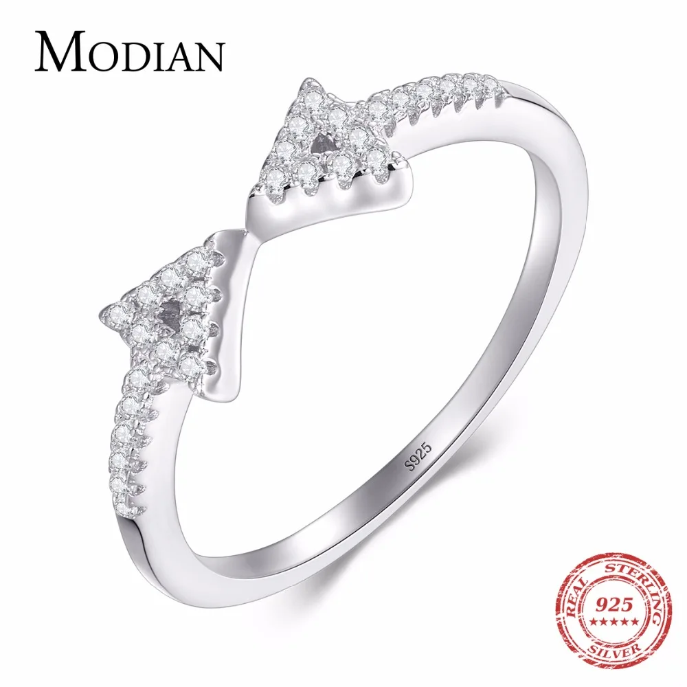 Modian новые модные 100% 925 стерлингового серебра бантом кольцо стекируемые Ясно CZ