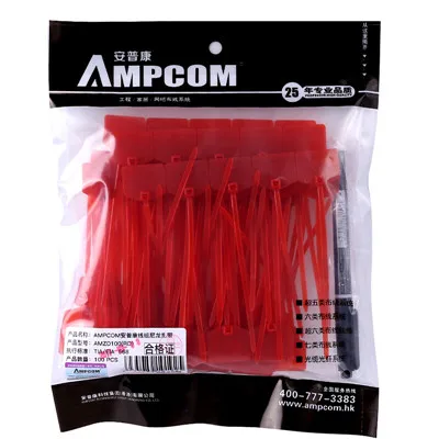 Red 100pcs AMPCOM нейлоновые застежки кабель метка для этикетки-запись на ethernet-кабель | самоблокирующийся | Бесплатные этикетки для печати-4,72 дюймов 5 цветов - Цвет: Red 100pcs