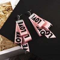 korean creative letter ribbon long earrings for women pink love letter super fairy earrings boucle doreille femme jewelry gift