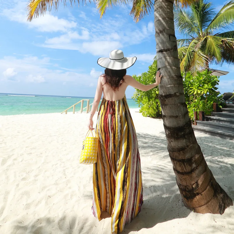 Женское шифоновое платье с лямкой на шее Свободное длинное большого размера