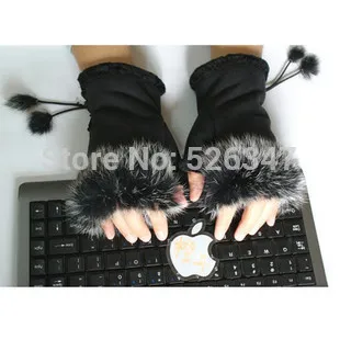 

Super Fashion Women's Faux Rabbit Fur Hand Wrist Warmer Fingerless Gloves Winter Glove WAA02