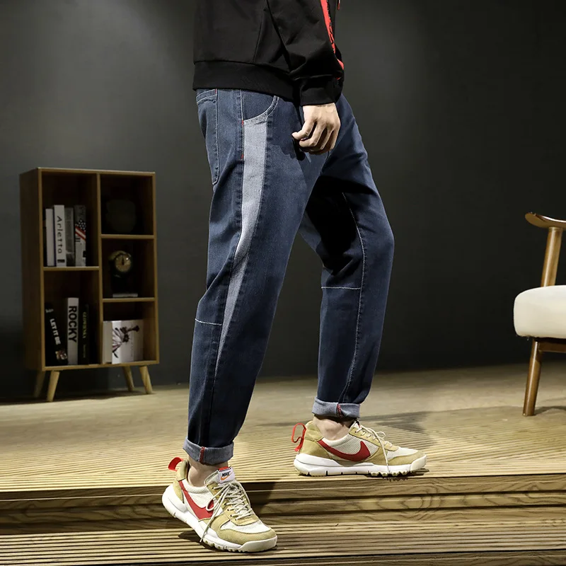 Autumn Winter Men Jeans Harem Pants Thick Loose Spliced Straight Denim Fashion Stretch High Quality Male Washed | Мужская одежда
