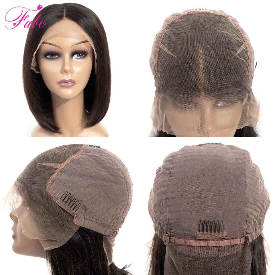FABC Hair Straight Lace Front Wig For Black Women Brazilian Short Bob Wigs Remy Human 13x6 Bleached Knots Natural Color | Шиньоны и