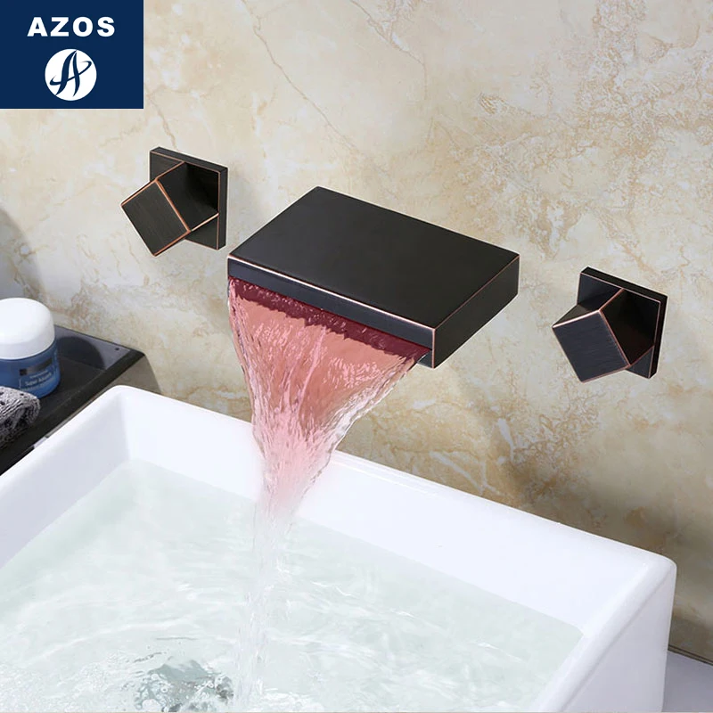 Azos In-wall Faucet Discoloration Waterfall Brass ORB Cold and Hot Switch Temperature Control LED Shower Room Basin Bathroom Cab |
