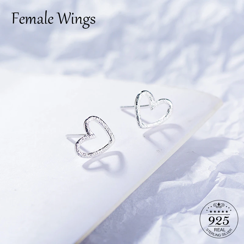 Женский крылья 925 пробы серебра в форме сердца серьги гвоздики для Для женщин