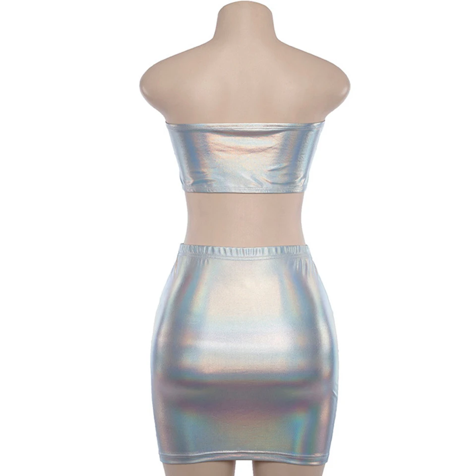 Голографическая одежда комплект одежды с юбкой и укороченным топом Ensemble Femme из 2