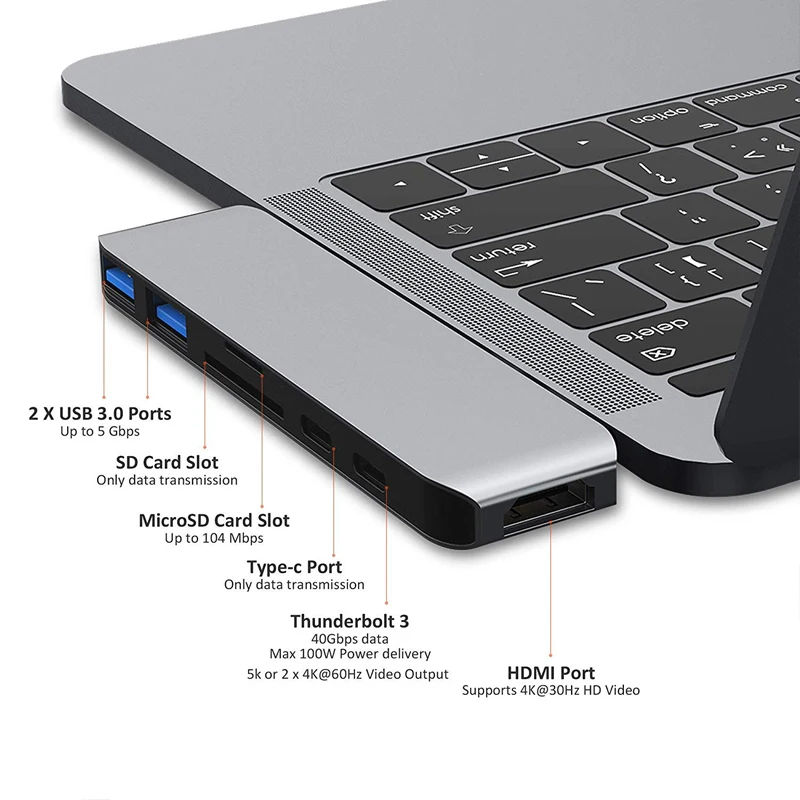 7 в 1 USB 3 Dual type C к USB3.0 концентратор + SD/TF кард ридер данных Thunderbolt HDMI 4K для MacBook