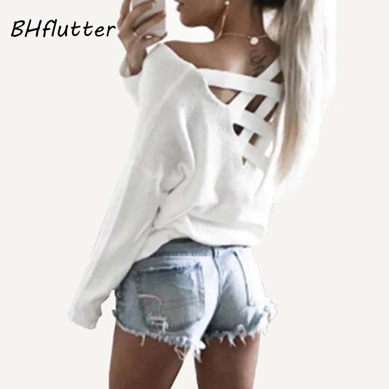 Женская футболка BHflutter серая с длинным рукавом и открытой спиной Осень зима