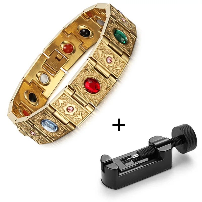 Rainso Stainless Steel Bio Energy Bracelet Fashion Health FIR Bangle Magnetic Jewelry Bracelets For lady - Окраска металла: gold with adjust