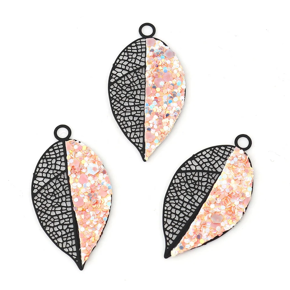 DoreenBeads медные кулоны в виде листьев черные разноцветные Блестящие Блестки