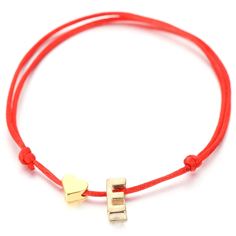 IYOE Gold Silver Color Tiny Heart Initials Name Letter Bracelet For Women Men Kids Hand Braided Red Rope Bracelets Couple Gifts
