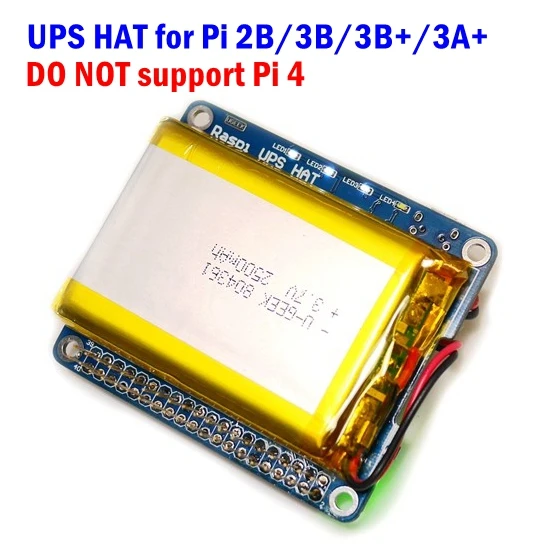 UPSHATandBattery UGEEK UPS шляпа с батареей для Pi 3 Модель B/3B+/3A+/2B/Raspberry 4 | Pi адаптер батареи | источник питания | Зарядка во время работы Pi - Цвет: UPSHATandBattery