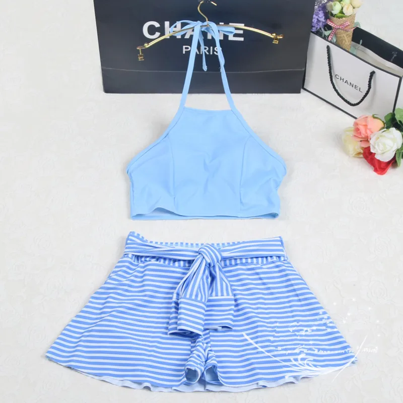 2017 купальник из двух частей для девочек подростков юбка в полоску Купальники