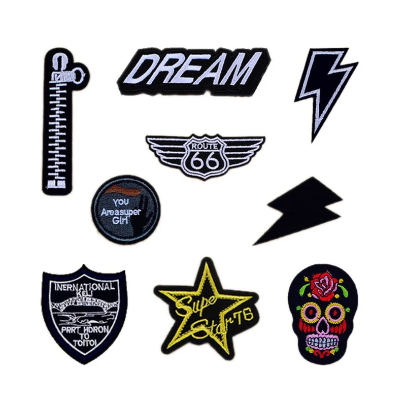 Модная молния череп супер девушка звезда Route 66 патчи Железный На или пришить