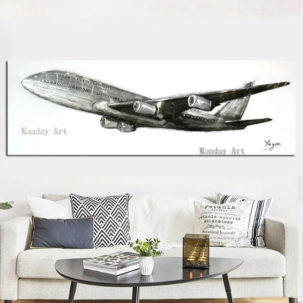 Retro handpainted Abstract World War II fighter Airplane Painting Aircraft Poster Canvas Art Wall Picture for Living Room | Дом и сад