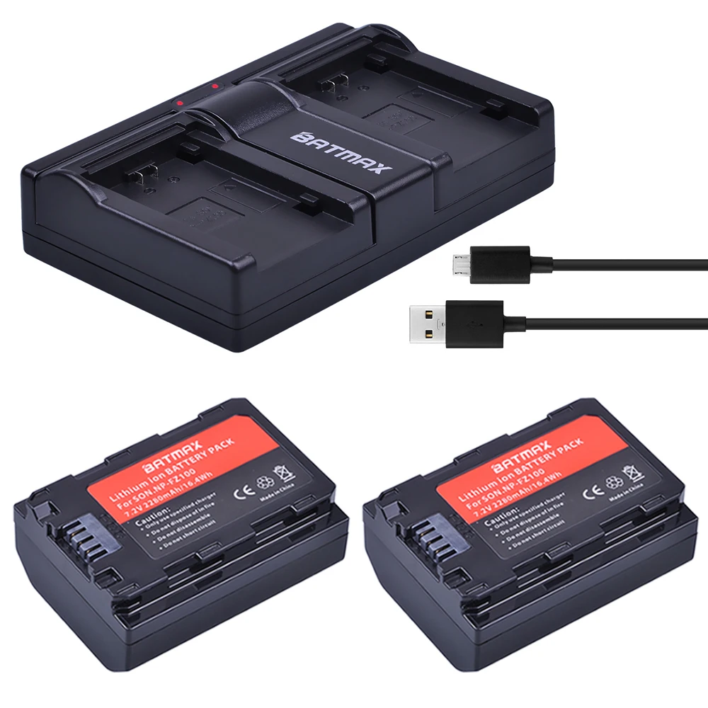 2 шт. 2280 мАч NP FZ100 аккумулятор NPFZ100 + двойное зарядное устройство USB для Sony