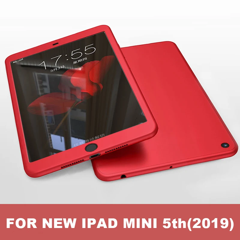 For mini 5 Red 360 полный защитный чехол для iPad mini 5 7," Funda со стеклом ультра тонкий мягкий силиконовый чехол для iPad mini 1 2 3 4 Чехол - Цвет: For mini 5 Red