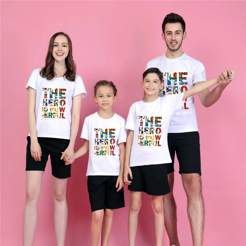 1 pc 95% Cotton family set clothes The Earther Is Powerful mother daughter matching Father son Pink t shirts | Мать и ребенок