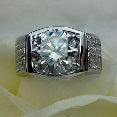Роскошный Большой Каменный дизайн 5CT SONA Fine Diamond Man обручальное кольцо винтажное мужское свадебное кольцо подлинное серебро высшей пробы
