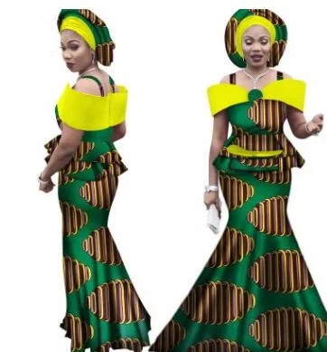 Женский элегантный хлопковый костюм в африканском стиле с длинным рукавом