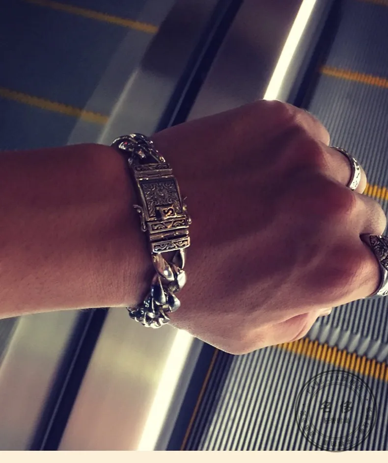 Мужской браслет из чистого серебра 100% пробы шириной 13 мм гладкий цветок