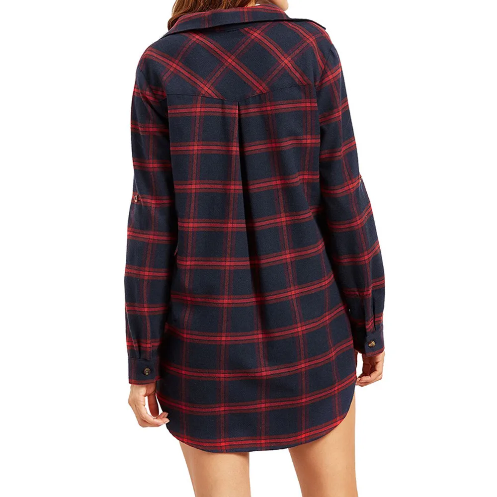 Женское клетчатое платье с длинным рукавом и v образным вырезом Повседневное для