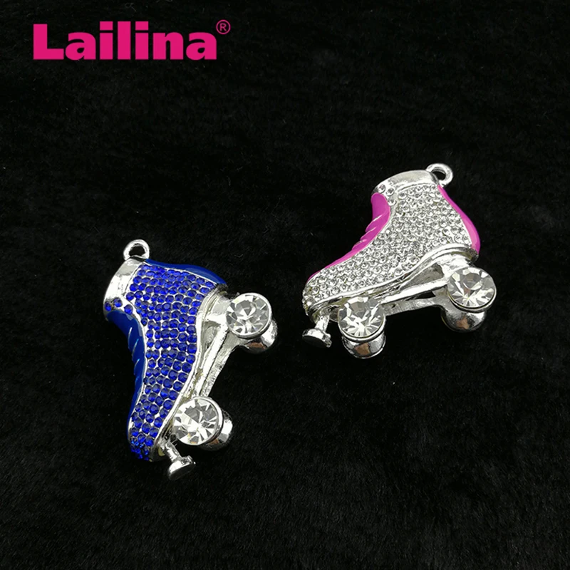 

Pink Enamel Clear Rhinestone Crystal Roller Skates Pendant Ice Skate Shoes Charms