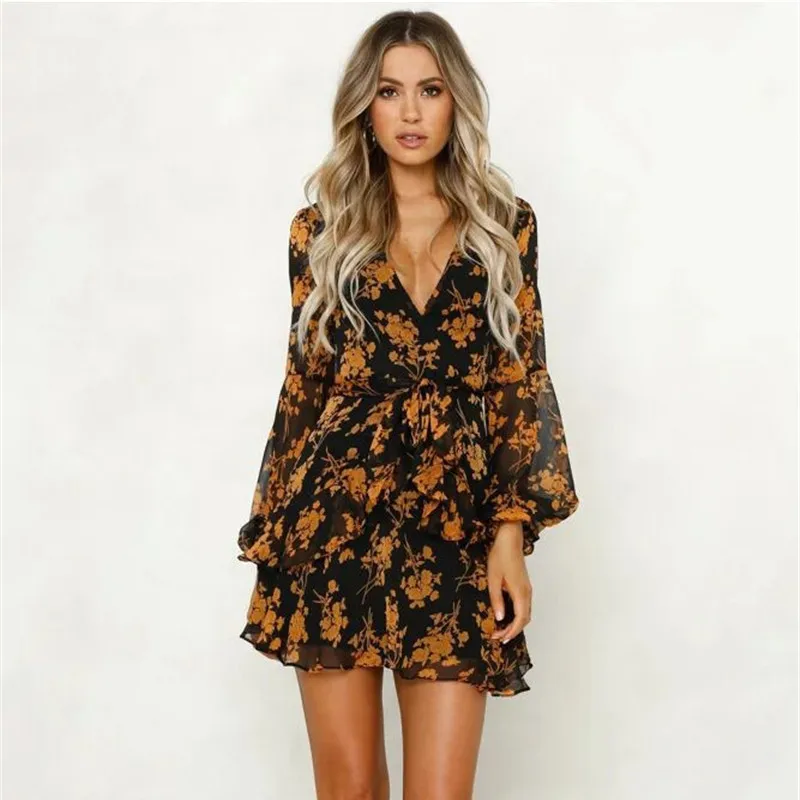 Женское элегантное шифоновое платье с принтом повседневное мини-платье большого