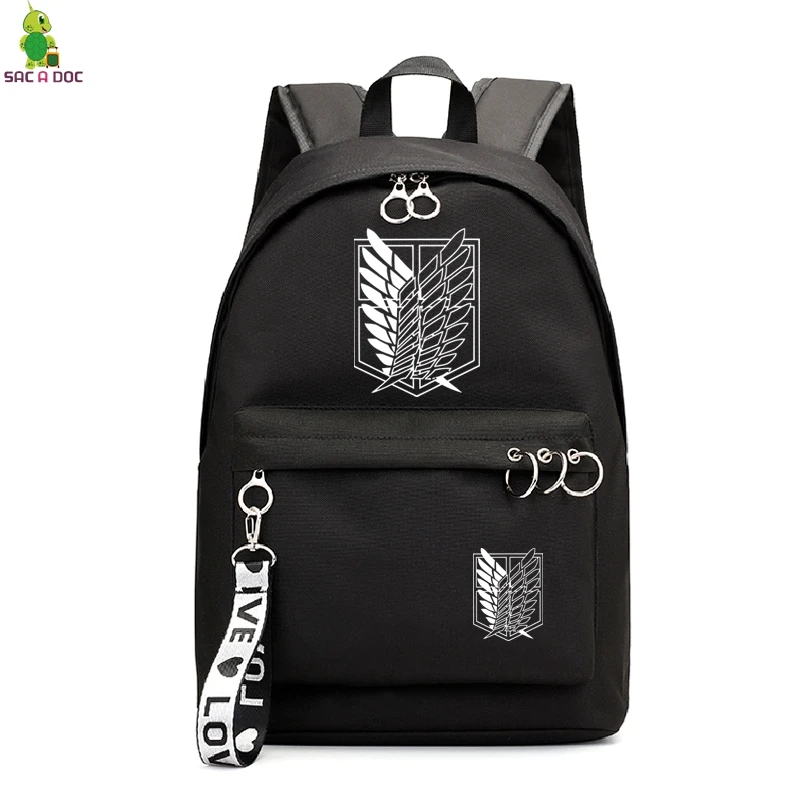 black backpacks Черный рюкзак с цветочным принтом "атака на Титанов", рюкзак для путешествий, горячая школьная сумка в стиле аниме для девочек-подростков, рюкзак для ноутбука - Цвет: black backpacks