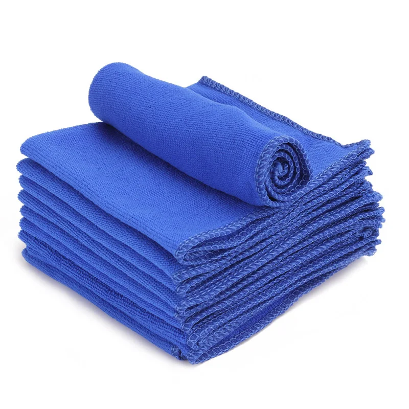 

10pcs/lot Blue Soft Microfiber Cleaning Towel Absorbent Car Washing Cloth Square Home Bathroom Kitchen Towels Auto Care 30x30cm