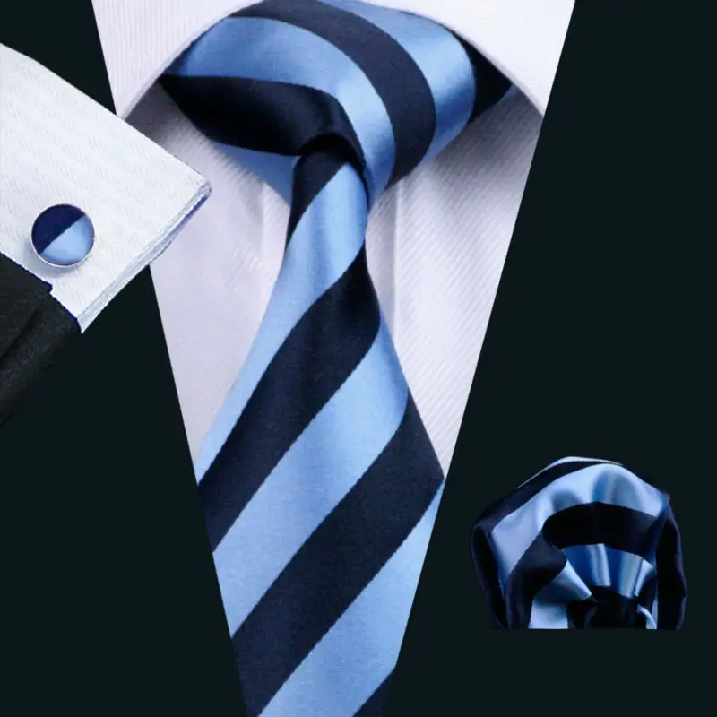 

LS-285 Hot New Men`s Tie Striped 100% Silk Jacquard Woven Gravata Tie Hanky Cufflink Set For Men Formal Wedding Party Business