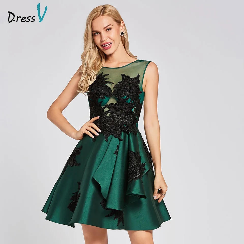 Темно зеленое коктейльное платье Dressv недорогое ТРАПЕЦИЕВИДНОЕ элегантное
