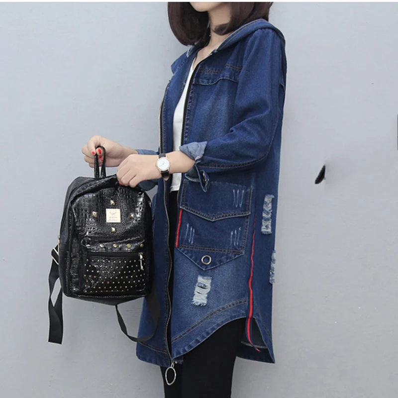 Новинка 2019 весенне осенняя Корейская джинсовая куртка для женщин тонкое длинное