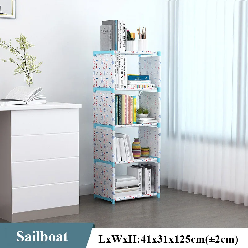 Sailboat 5L A Многослойная простая книжная полка нетканый настенный шкаф для хранения мелочей может быть перемещен книжный шкаф креативное Современное украшение дома - Цвет: Sailboat 5L A