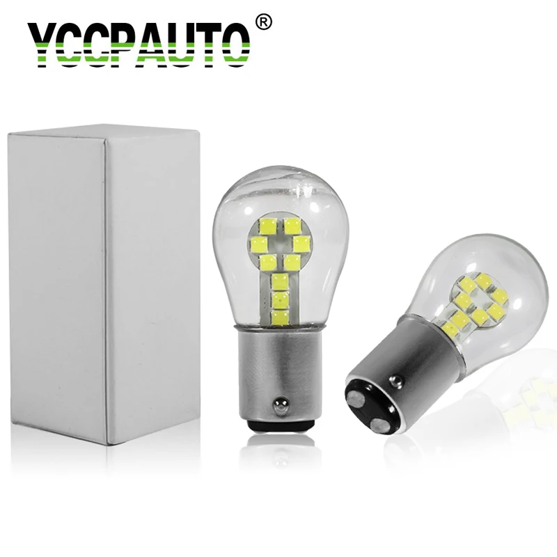 YCCPAUTO 2 шт. 1157 Bay15d P21/5 Вт светодиодный парковка светильник 12V 3030 светодиодный лампы Стекло оболочки Авто светодиодные задние тормоза лампа белый 6000K