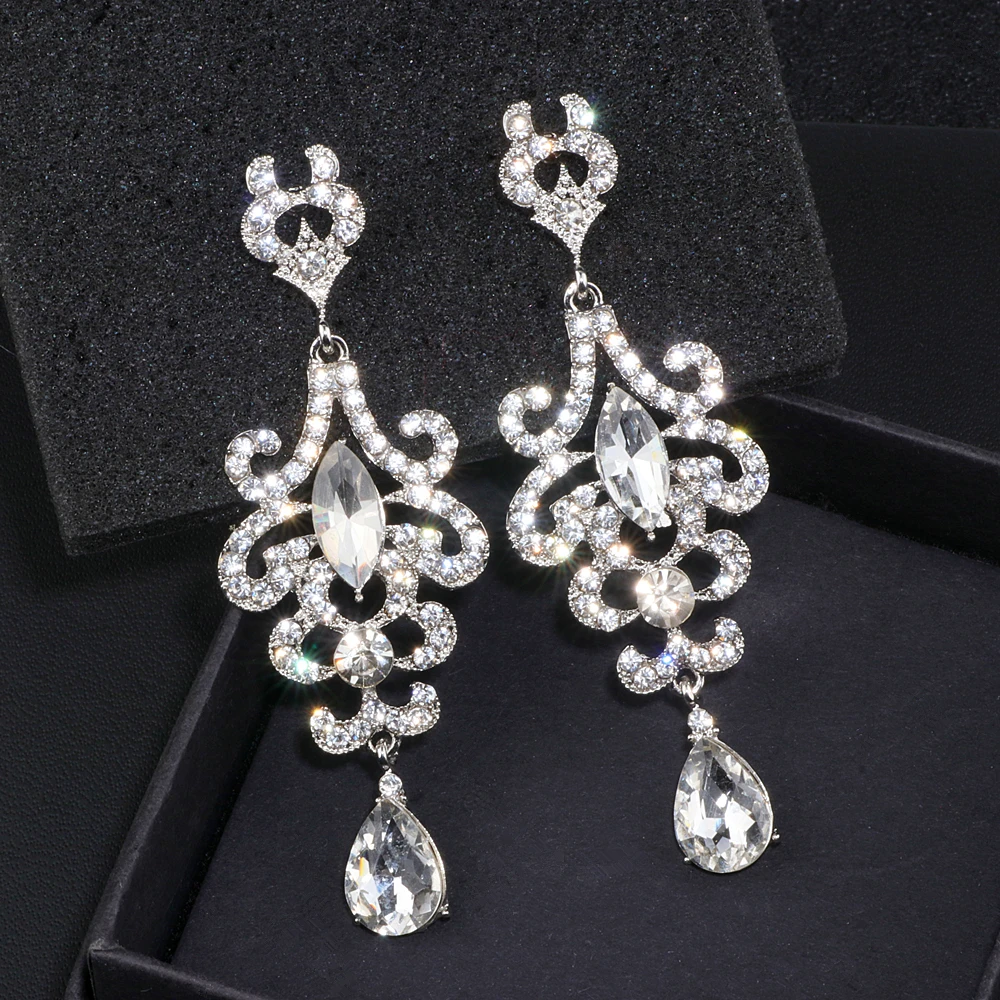 Роскошные длинные висячие серьги для женщин модные с кристаллами невесты и