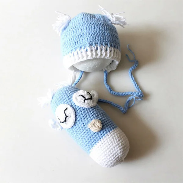 Light blue Новорожденный реквизит для фотосъемки костюм Совы шапка для малышей Детские реквизит для фотосессии детская шапка с длинным хвостом аксессуары для новорожденных - Цвет: Light blue