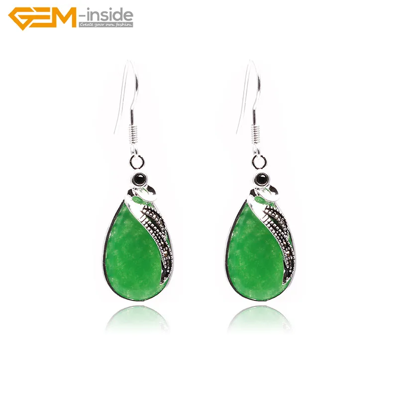 

Gem-inside 14x30mm Drip Drop Semi-precious Stone Dangle Earrings Tibetan Silver Hooks Earrings For Women Trinket Gift Jewellery