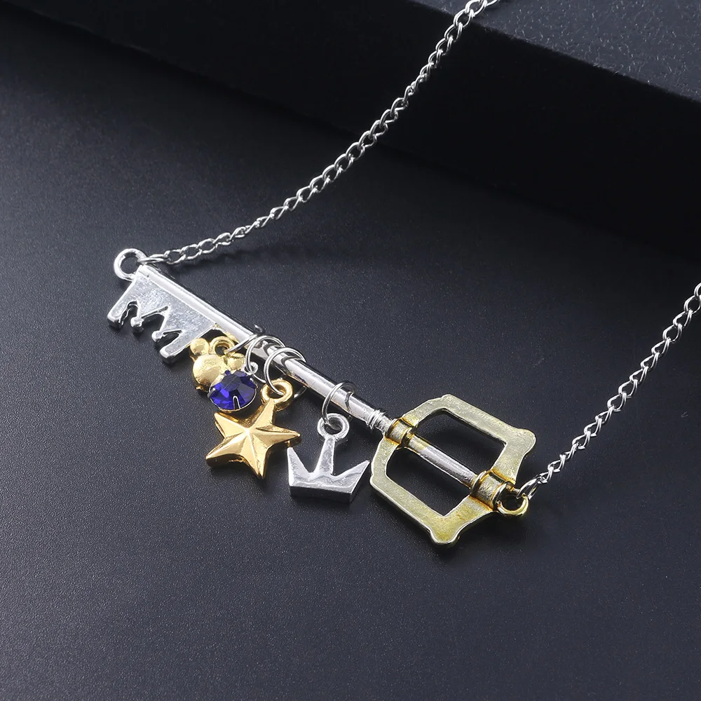 Игра Kingdom Hearts Sora Key Keyblade ожерелье s Подвески Корона Звезда ключ синий Кристалл колье ожерелье для женщин и мужчин модные ювелирные изделия