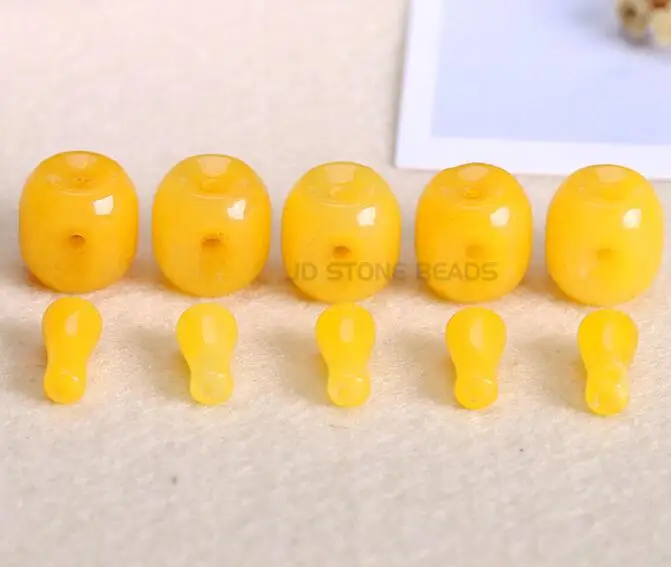 YELLOW CHALCEDONY Падение Форма натуральный желтый тигровый глаз бусины 12/14/16/18 мм три отверстия Будда мала бусины в виде гуру один набор для тибетская молитва Бусины Изготовления Ювелирных изделий - Цвет: YELLOW CHALCEDONY