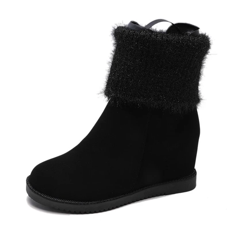 Женские зимние ботинки модная замшевая обувь без шнуровки теплая с круглым