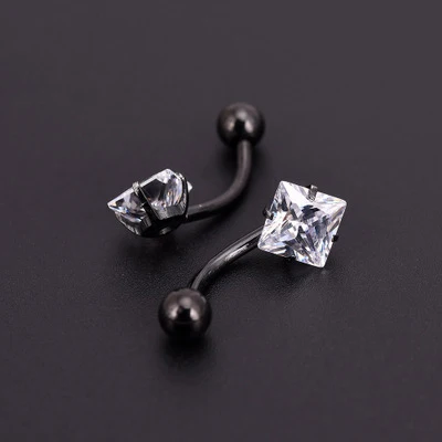 Black Square JIATENG, новинка, антиаллергенные титановые серьги для ногтей, пупка, кольца для пирсинга пупка, звезда, сердце, круглый кристалл, ювелирное изделие - Окраска металла: Black Square