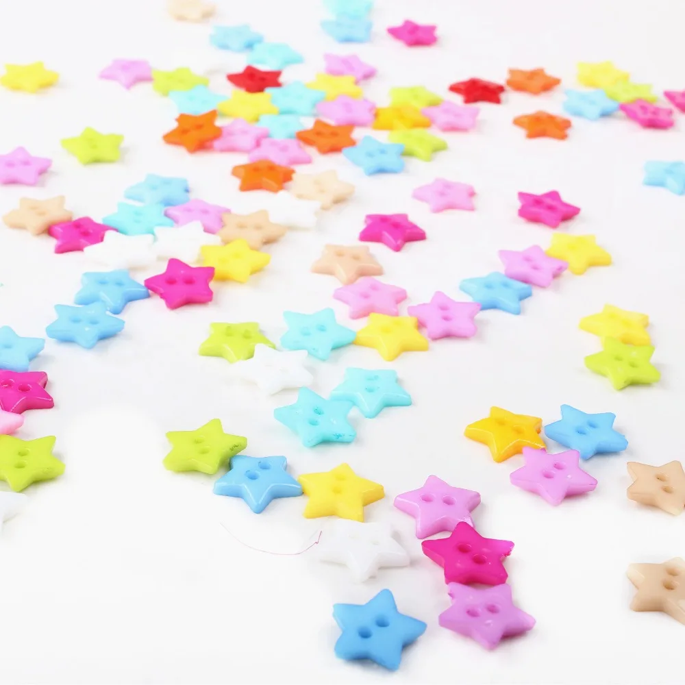 100-200 шт 12 мм Пластиковые Кнопки 2 отверстия Звезда смешанный дизайн окрашенные