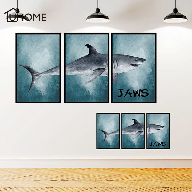 Настенные наклейки с изображением большой акулы и моря пейзаж под водой
