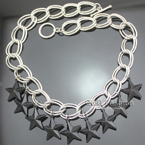 Ожерелье-чокер черное посеребренное с двумя цепочками и звездами | Украшения