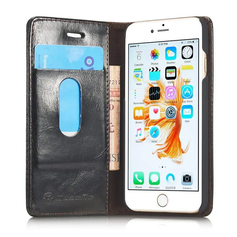 Для iphone 6s Case Кожа Натуральная Флип Магнитный Кошелек Luxury с Слот Карты Стенд