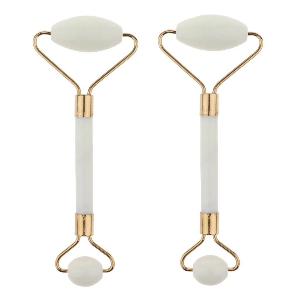 

2pcs Natural Jade Facial Massage Roller Face Neck Massager Dark Circles Puffy Eyes Massage Stick Tool