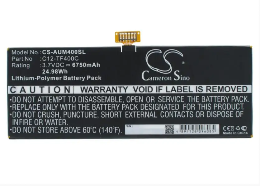 

Аккумулятор Cameron Sino 6750 мАч для ASUS TF303CL TF303CL 1G TF502T 1B TF600 Transformer Pad TF502T VivoTab Smart ME400C C12-TF400c
